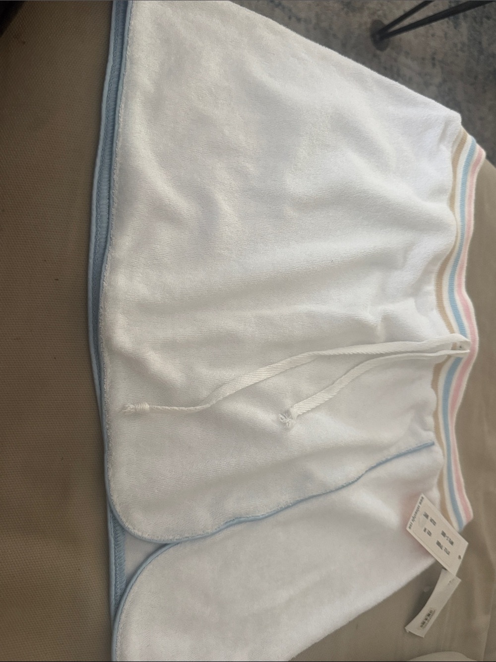 Woan's White Terry Shorts with Pastel Stripe Waistband
